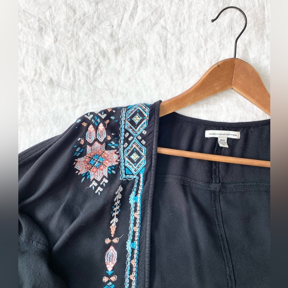 American Eagle Boho Embroidered Aztec Open Cardigan - Picture 5 of 13